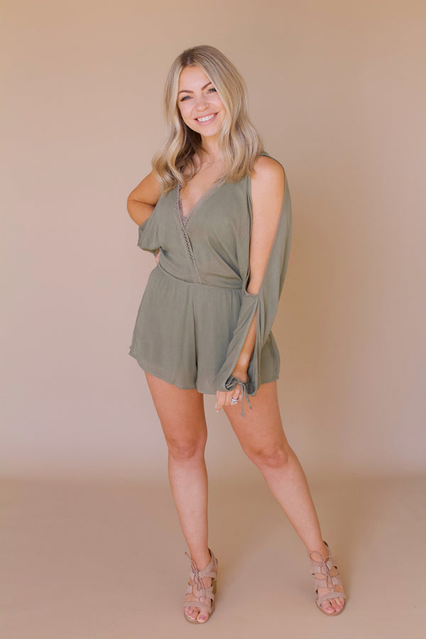 Just Your Type Romper- Olive