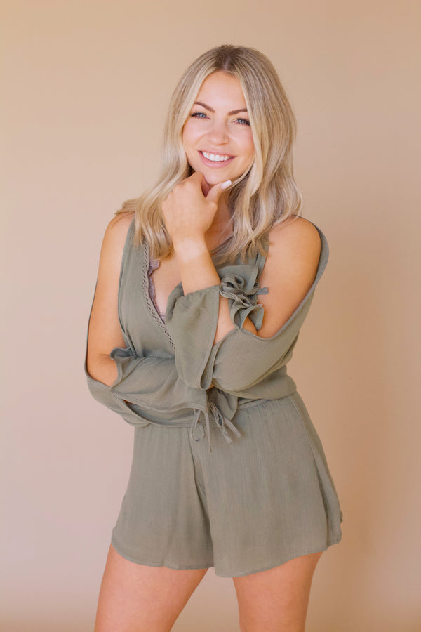 Just Your Type Romper- Olive