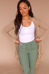 Free Spirit Fringe Cardi- Taupe