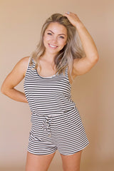 Fast Lane Romper- Black/White