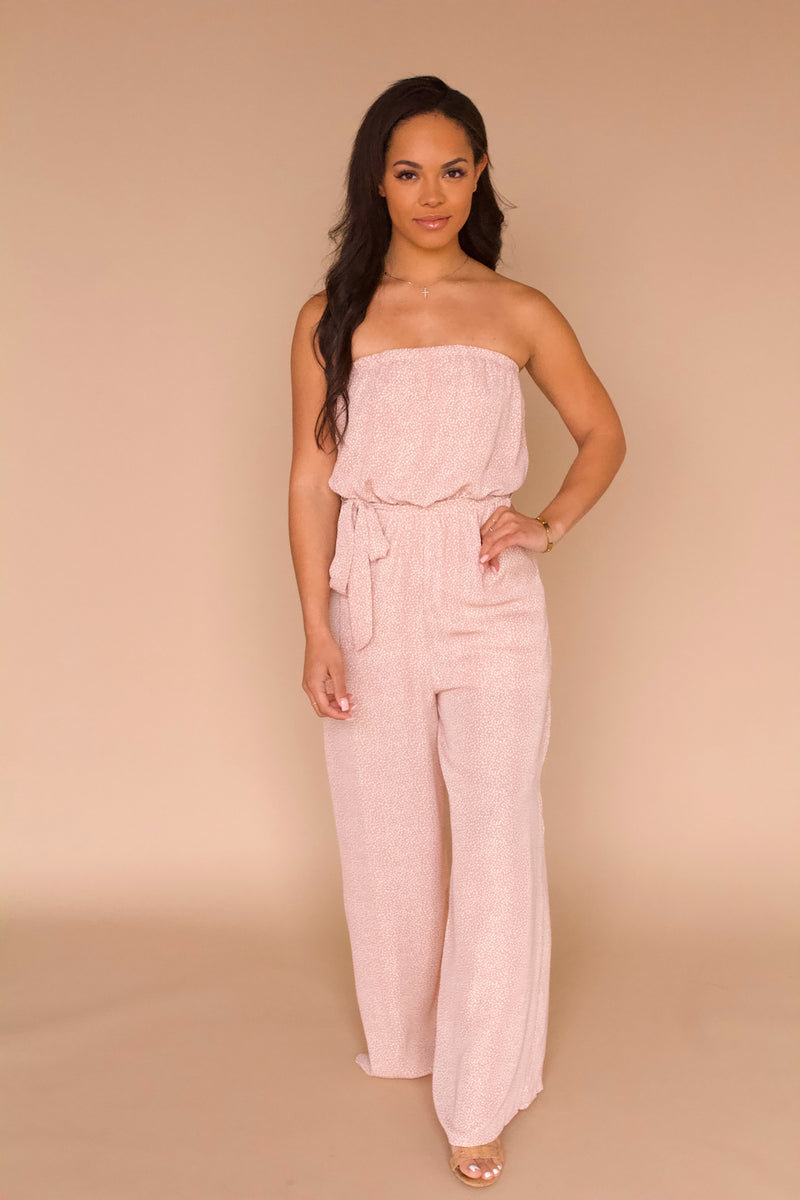 Read Between The Dots Jumpsuit- Blush