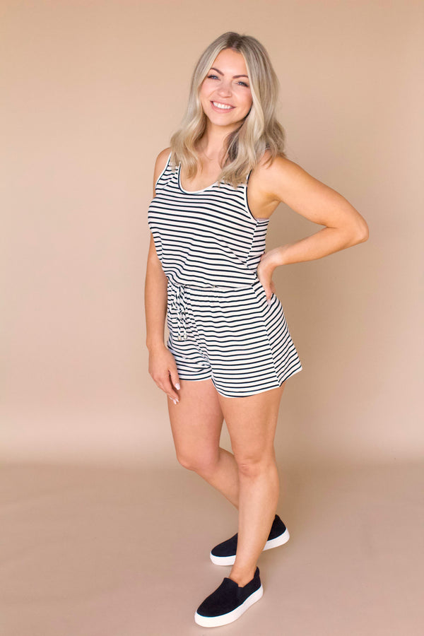 Fast Lane Romper- Black/White