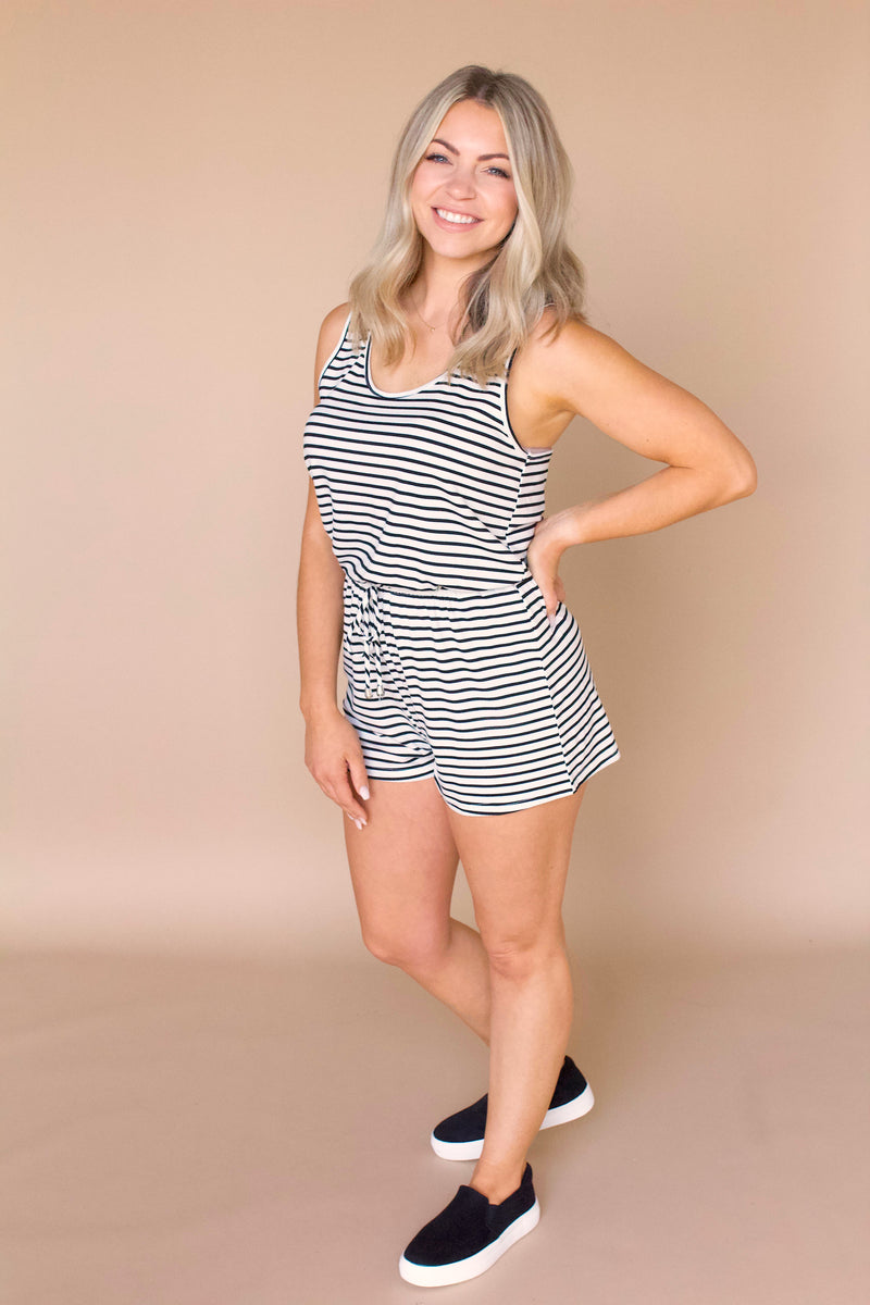 Fast Lane Romper- Black/White