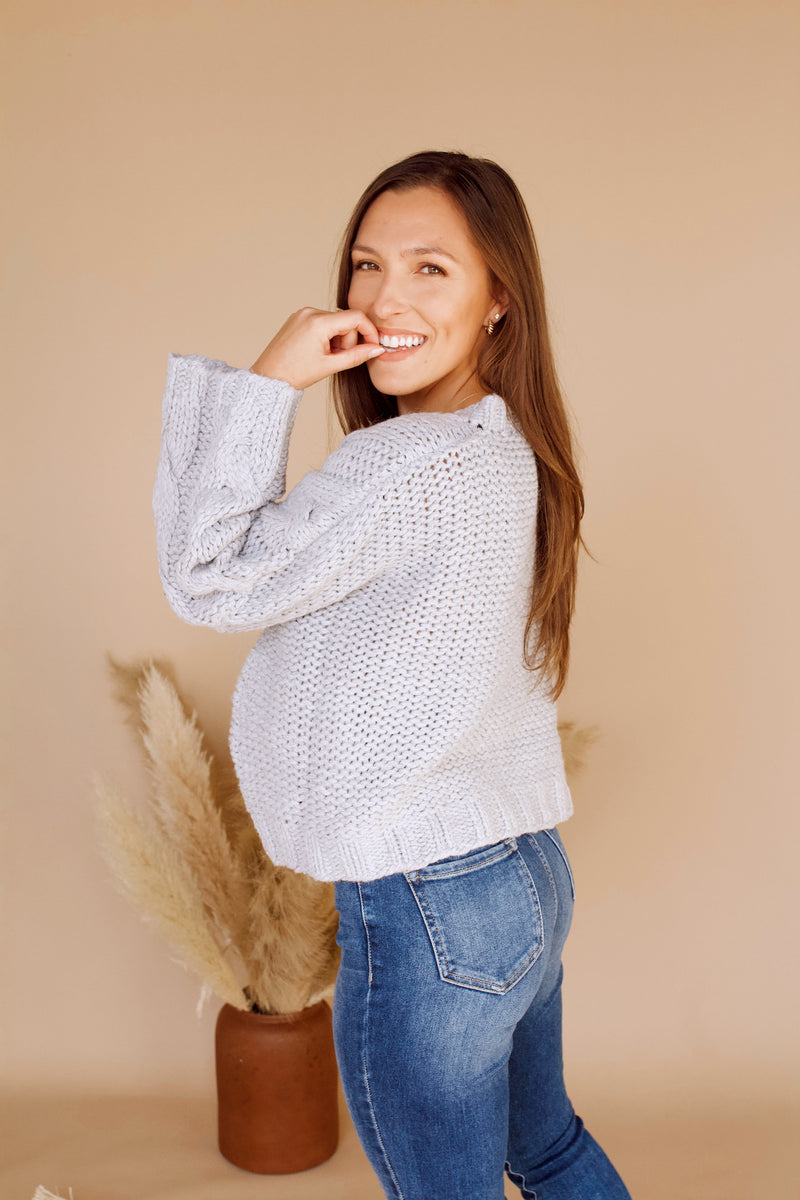Chelsey Cable Knit Sweater- Pale Blue