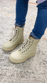 Grant Lace-Up Boots- Light Beige