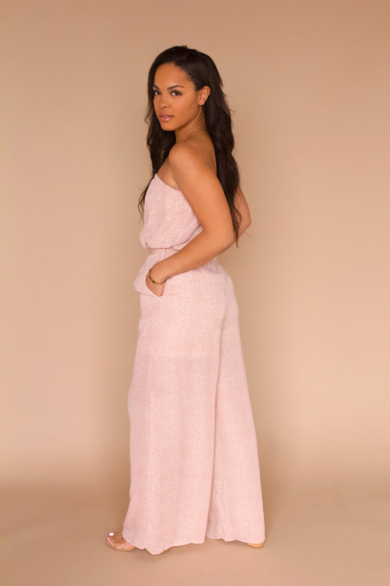 Read Between The Dots Jumpsuit- Blush