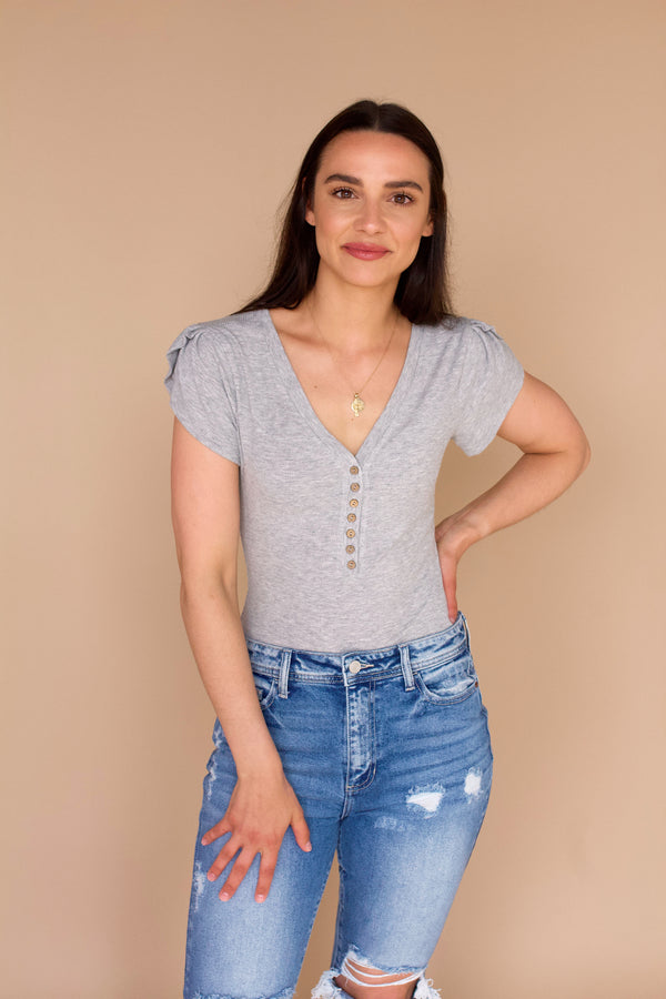 Josie Ribbed Bodysuit- Heather Grey