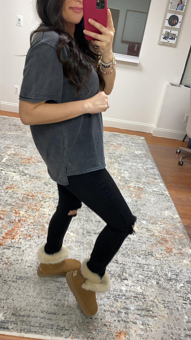 Journey Mineral Washed Tee- Charcoal