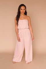 Read Between The Dots Jumpsuit- Blush