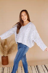 Chelsey Cable Knit Sweater- Pale Blue