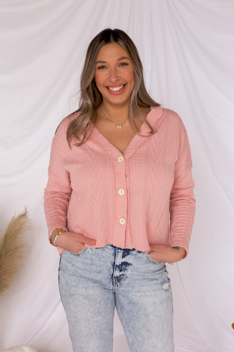 Banks Cropped Knit Cardigan- Light Pink