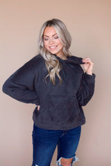 Collins Faux Fur Hooded Pullover- Charcoal
