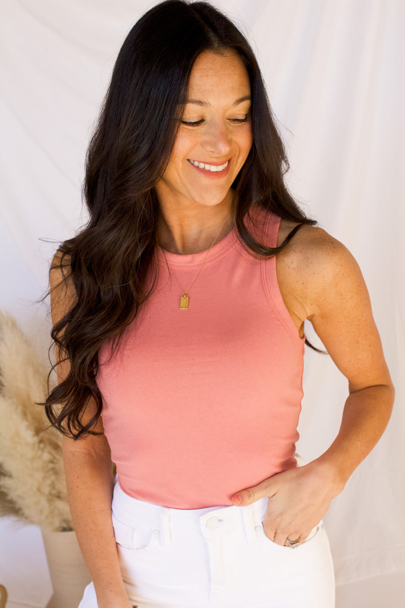 Easy Breezy Tank Bodysuit- Rose