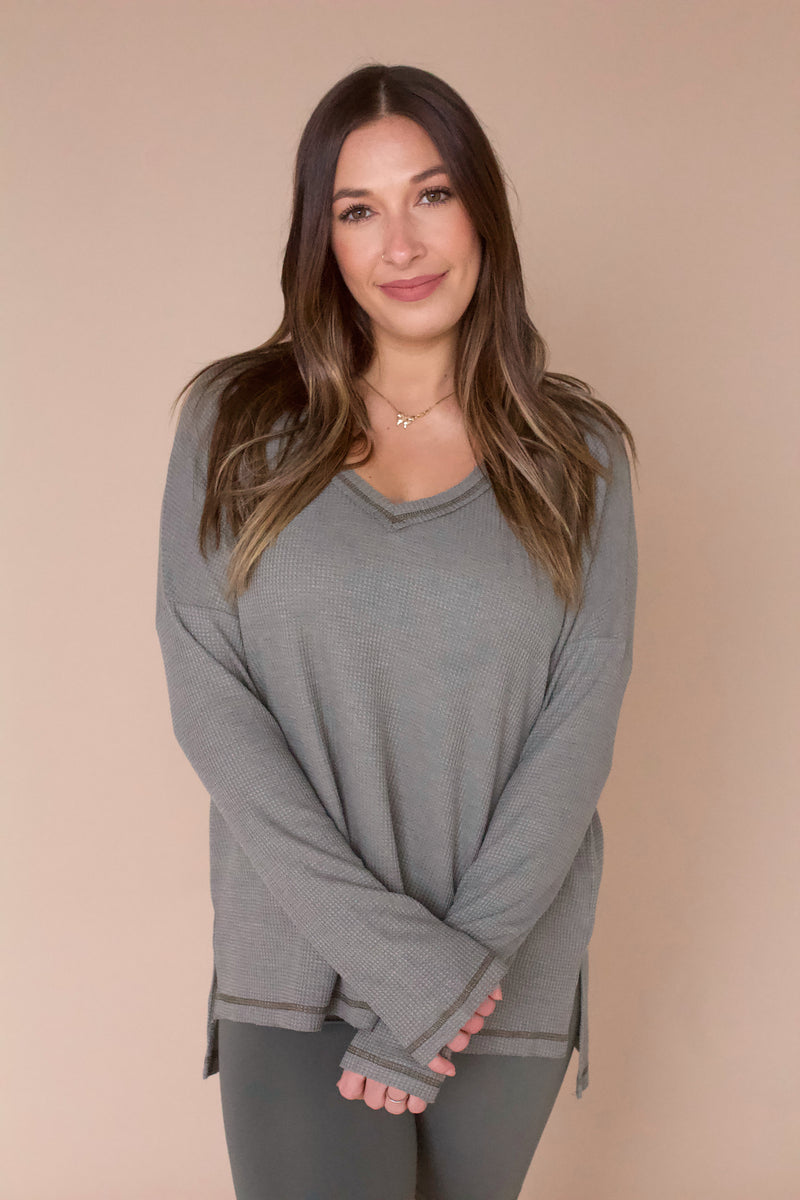 Time Will Tell Waffle Knit- Olive