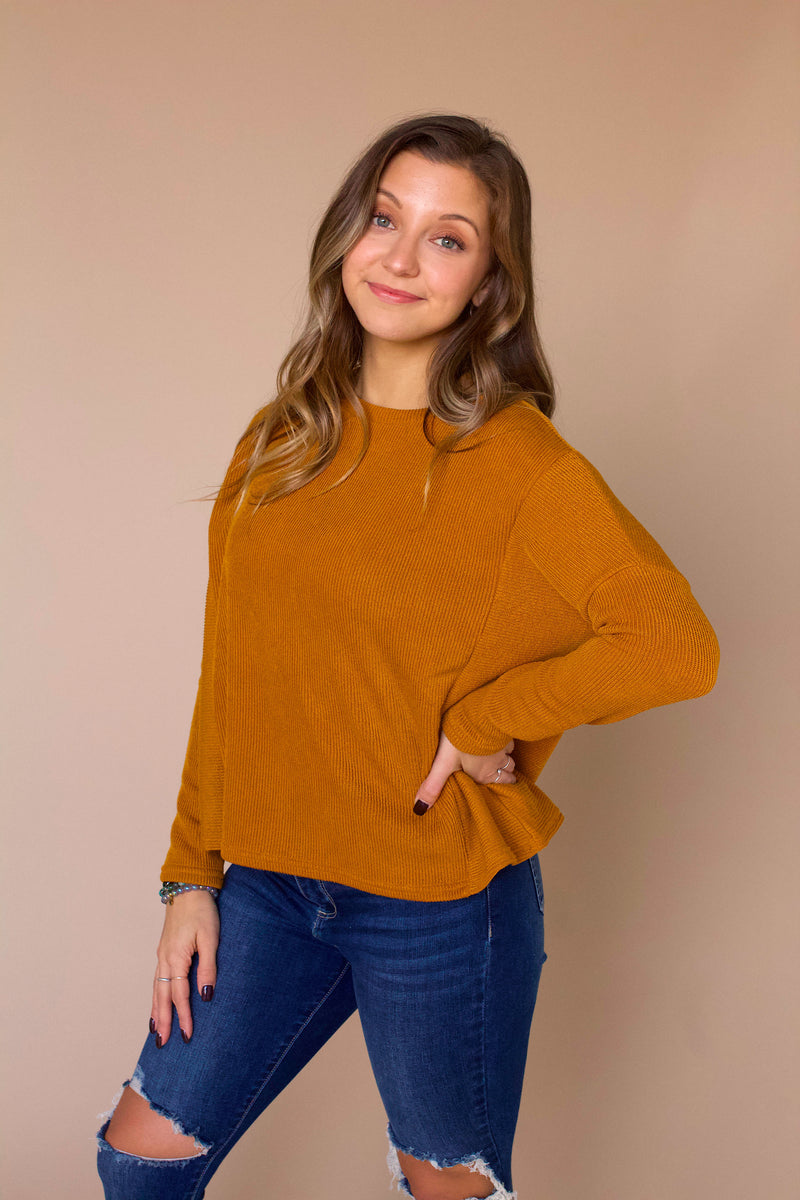 Tanner Ribbed Knit Top- Mustard