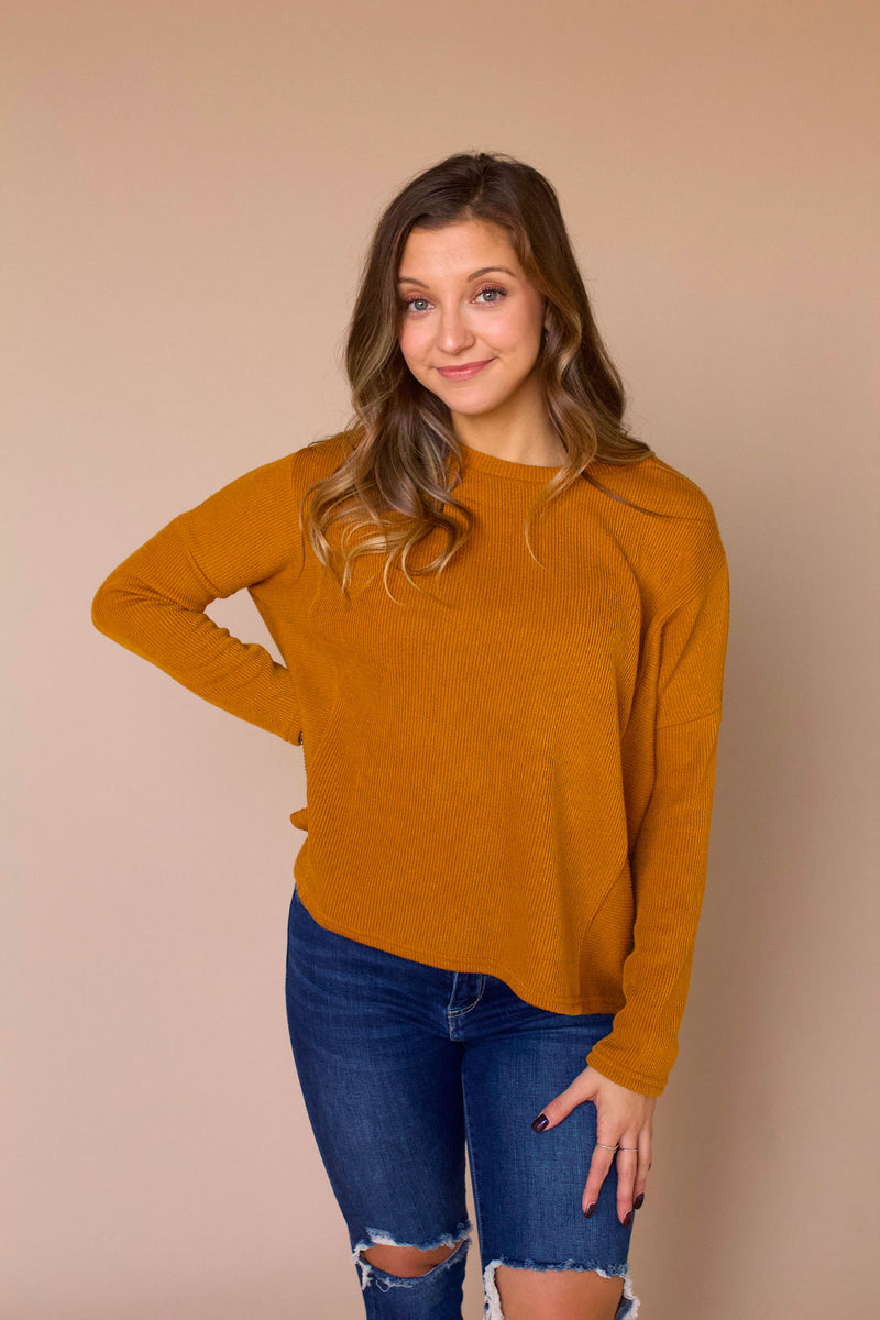 Tanner Ribbed Knit Top- Mustard
