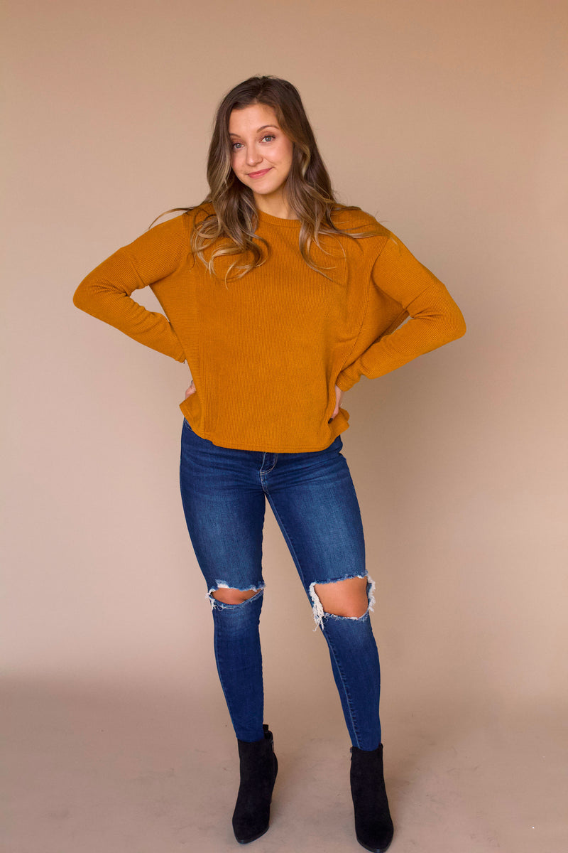 Tanner Ribbed Knit Top- Mustard