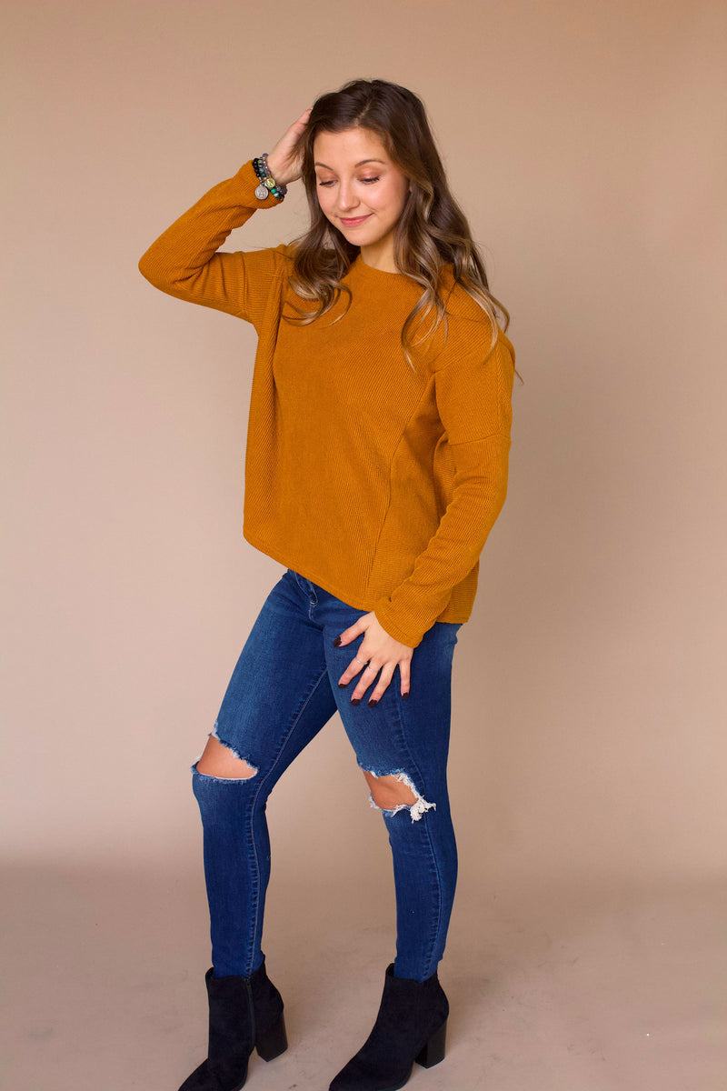 Tanner Ribbed Knit Top- Mustard