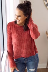 Love More Chenille Knit Sweater- Brick