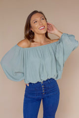 Come And Go Off The Shoulder Top- Sage
