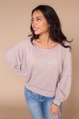 Let’s Catch Up Waffle Knit Top- Dusty Mauve