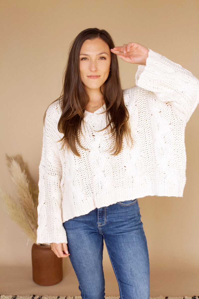 Chelsey Cable Knit Sweater- Cream