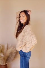 Chelsey Cable Knit Sweater- Light Camel