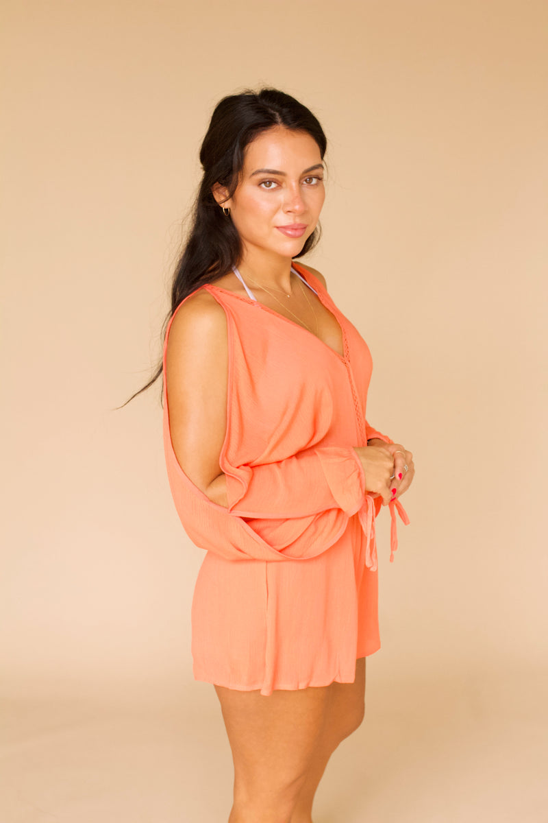 Just Your Type Romper- Bright Coral