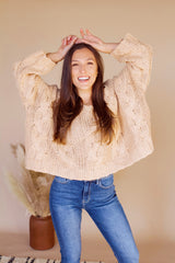 Chelsey Cable Knit Sweater- Light Camel
