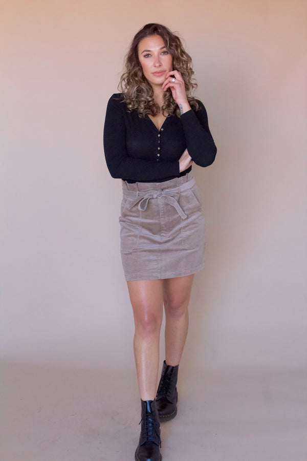 Rowan Corduroy Skirt- Ash Taupe