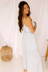 Destin Striped Jumpsuit- Blue/White