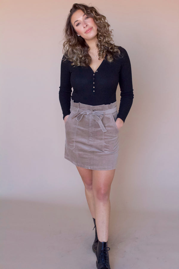 Rowan Corduroy Skirt- Ash Taupe