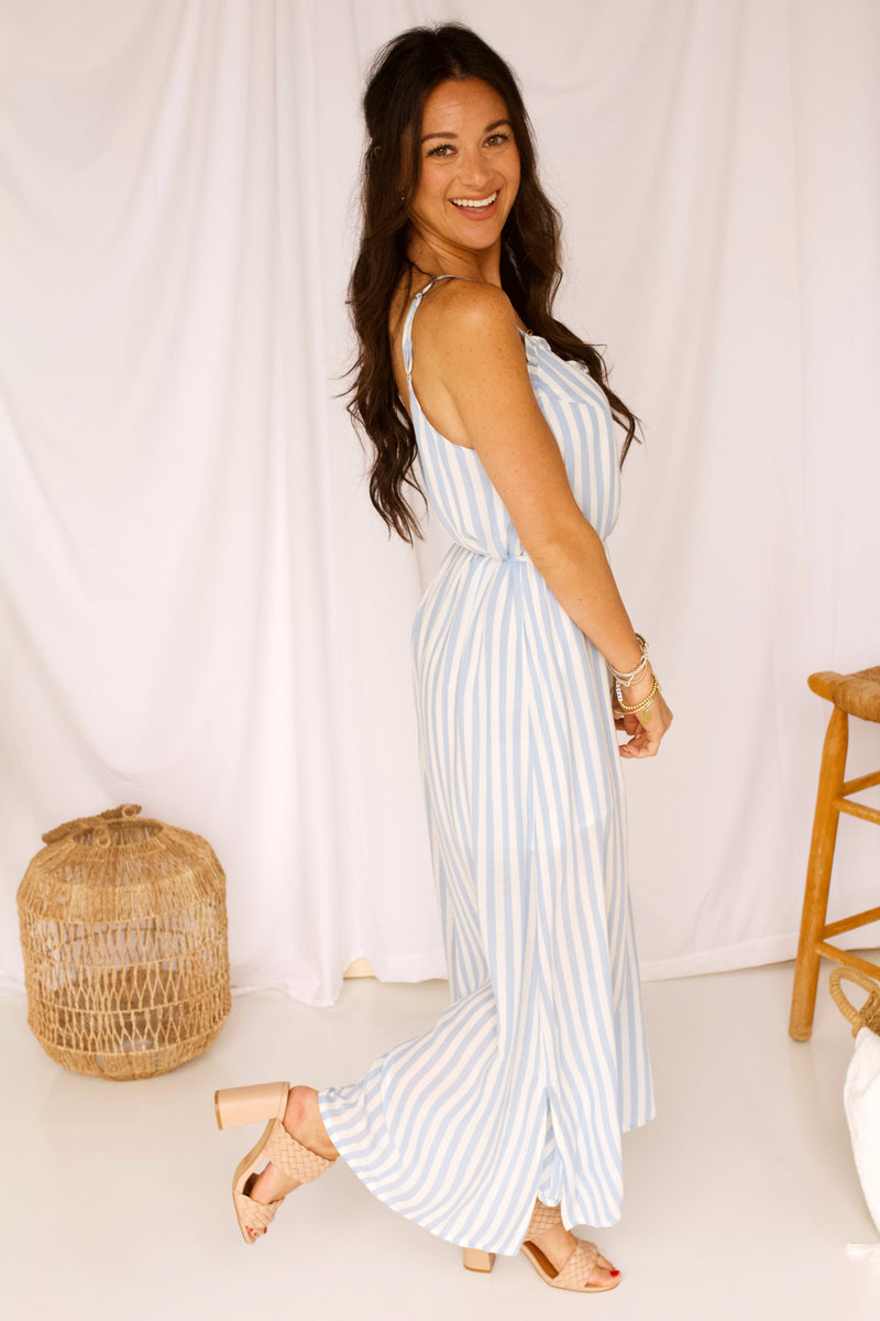 Destin Striped Jumpsuit- Blue/White