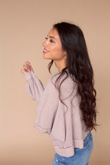 Let’s Catch Up Waffle Knit Top- Dusty Mauve