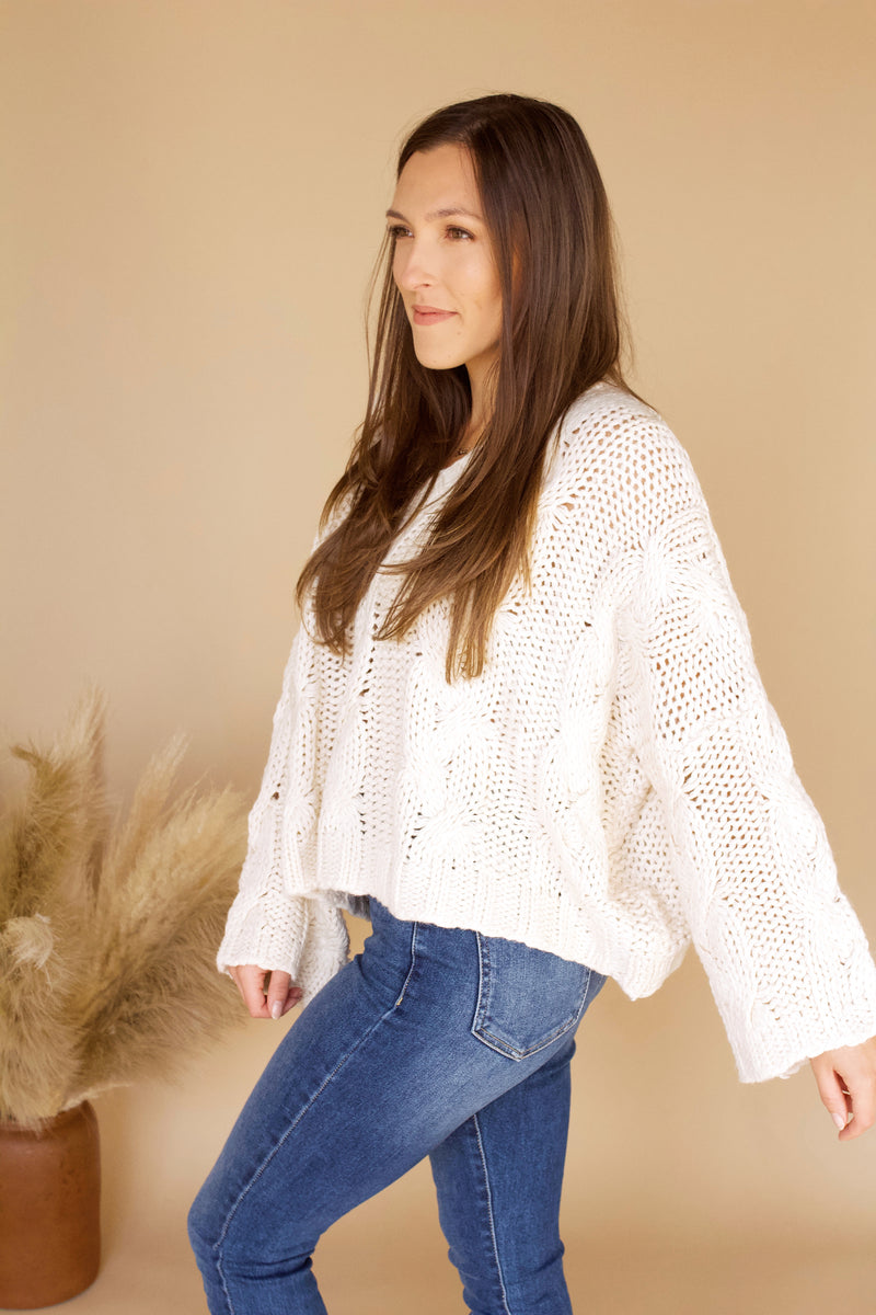 Chelsey Cable Knit Sweater- Cream