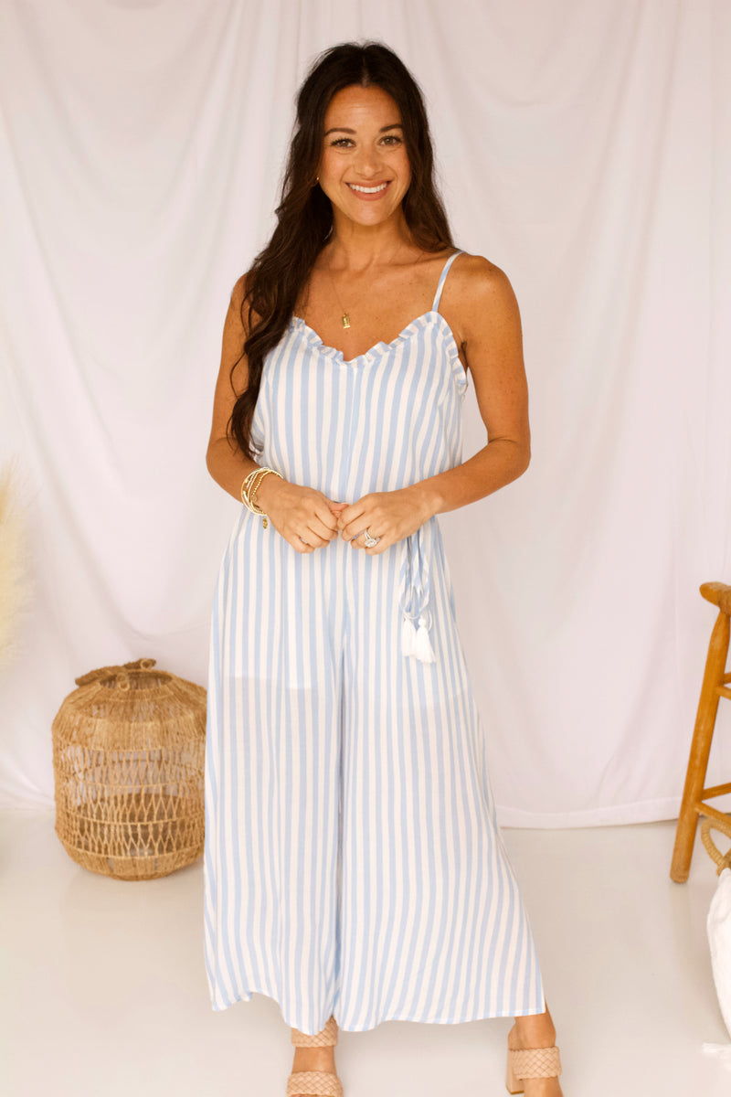 Destin Striped Jumpsuit- Blue/White