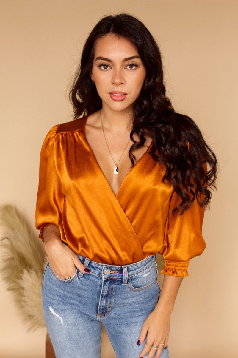 Anya Blouse Bodysuit- Rust Orange