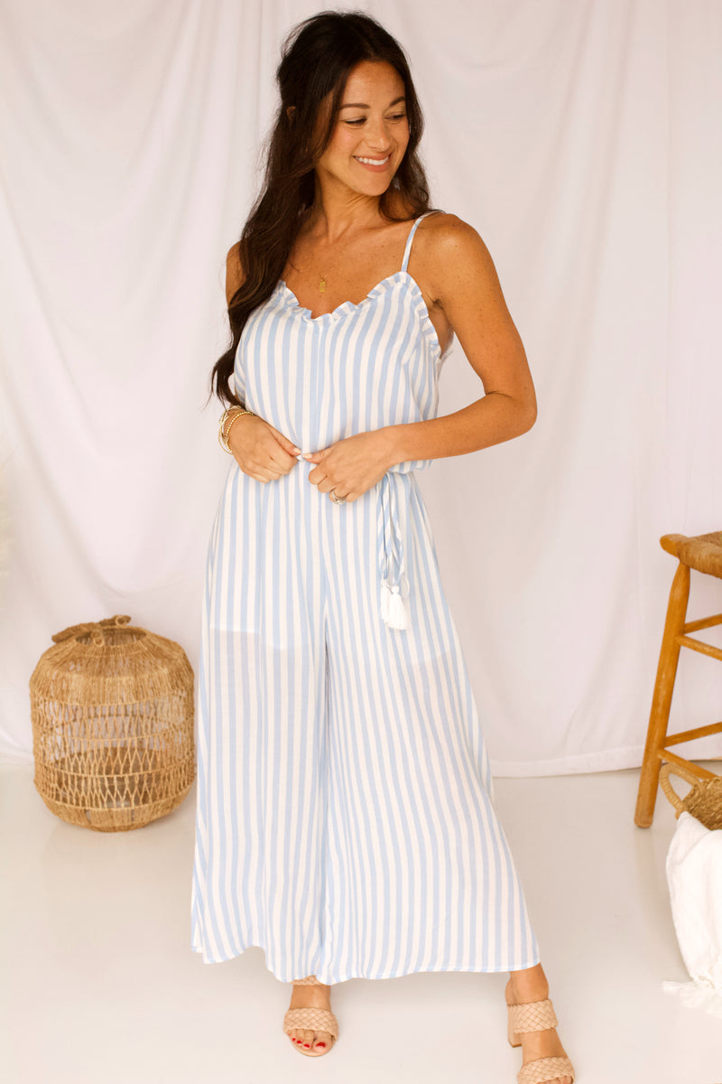 Destin Striped Jumpsuit- Blue/White