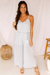 Destin Striped Jumpsuit- Blue/White