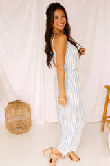 Destin Striped Jumpsuit- Blue/White