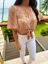Fresh As A Daisy Tie-Front Blouse- Multi