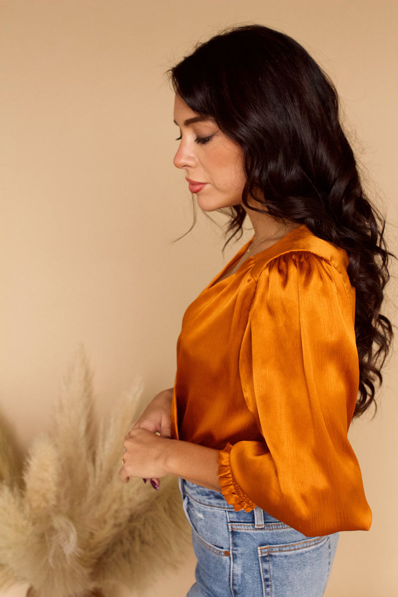 Anya Blouse Bodysuit- Rust Orange